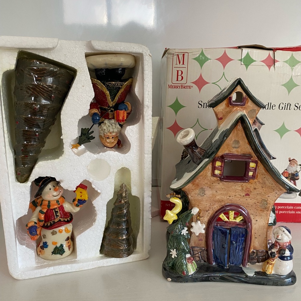 Merry Brite Snow Village Candle Set